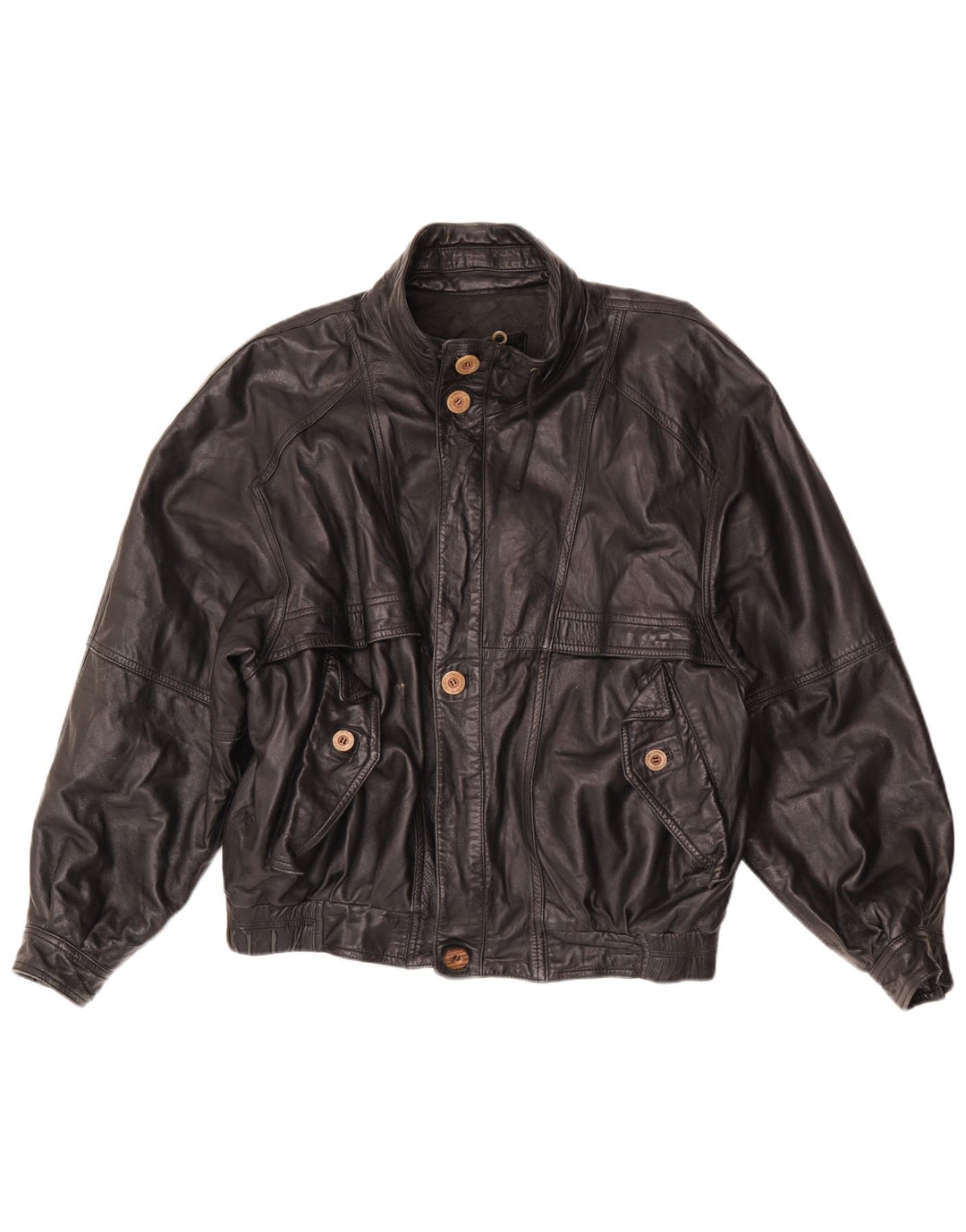 Giacca in pelle vintage da uomo vestibilità ampia UK 38 media nera