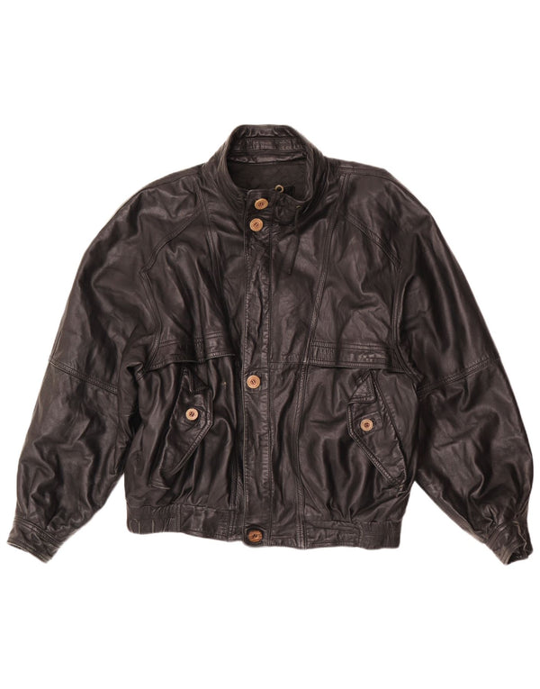 Giacca in pelle vintage da uomo vestibilità ampia UK 38 media nera