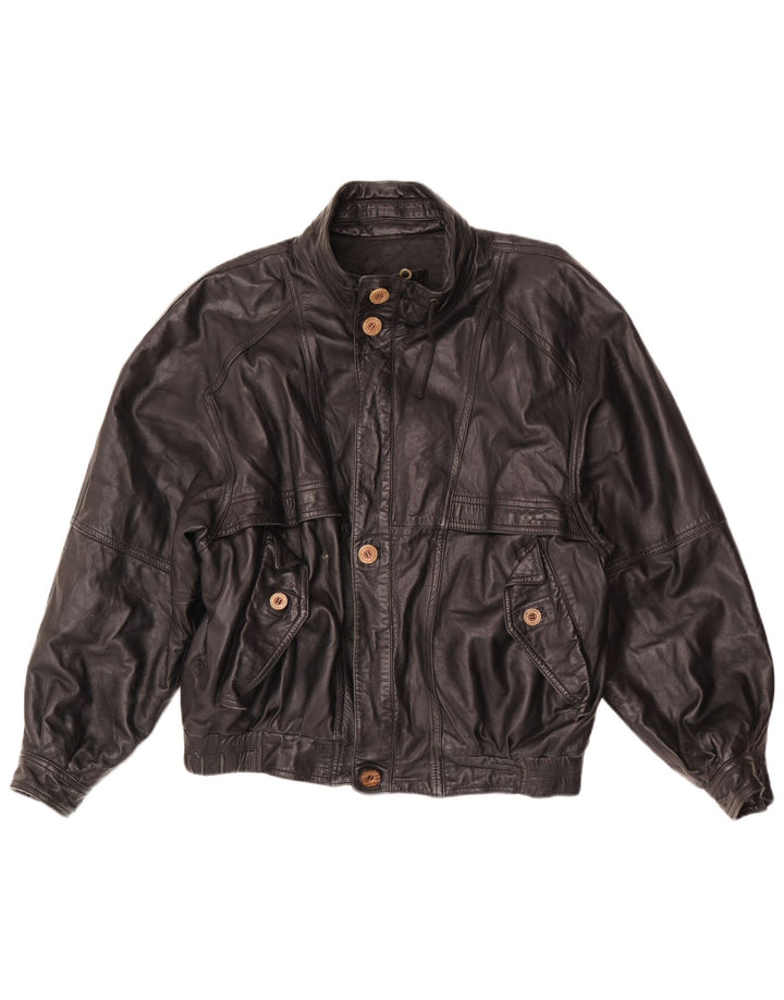 Giacca in pelle vintage da uomo vestibilità ampia UK 38 media nera