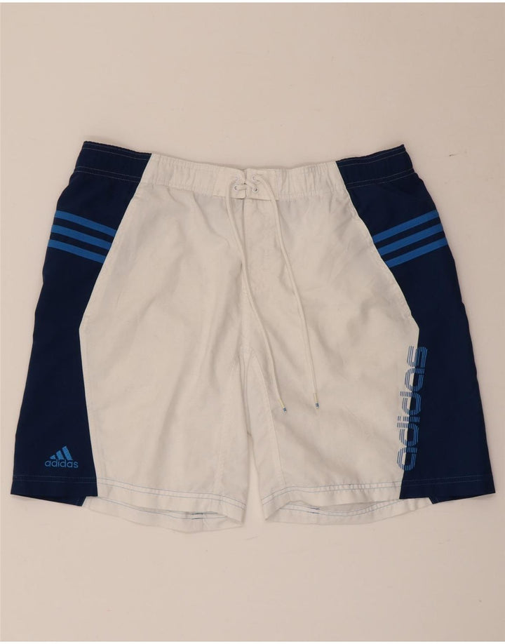 Pantaloncini da bagno con grafica Adidas da uomo, grandi, in poliestere color block bianco