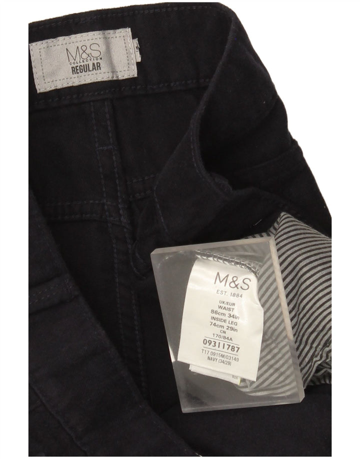 Pantaloni casual dritti regolari da uomo Marks & Spencer W34 L29 Blu Navy