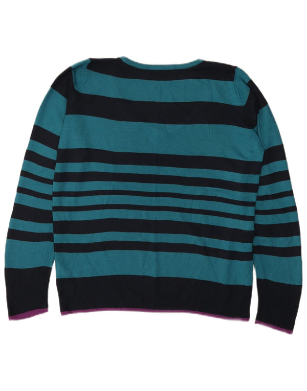 Maglione maglione con scollo a V da donna Marks & Spencer UK 12 a righe blu medio