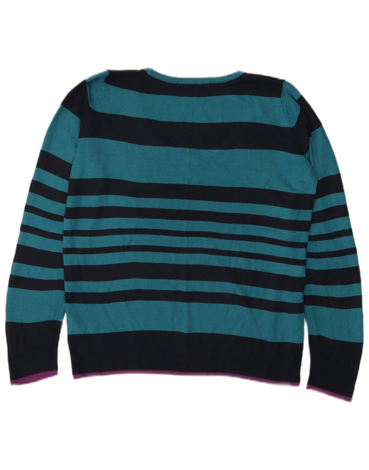 Maglione maglione con scollo a V da donna Marks & Spencer UK 12 a righe blu medio