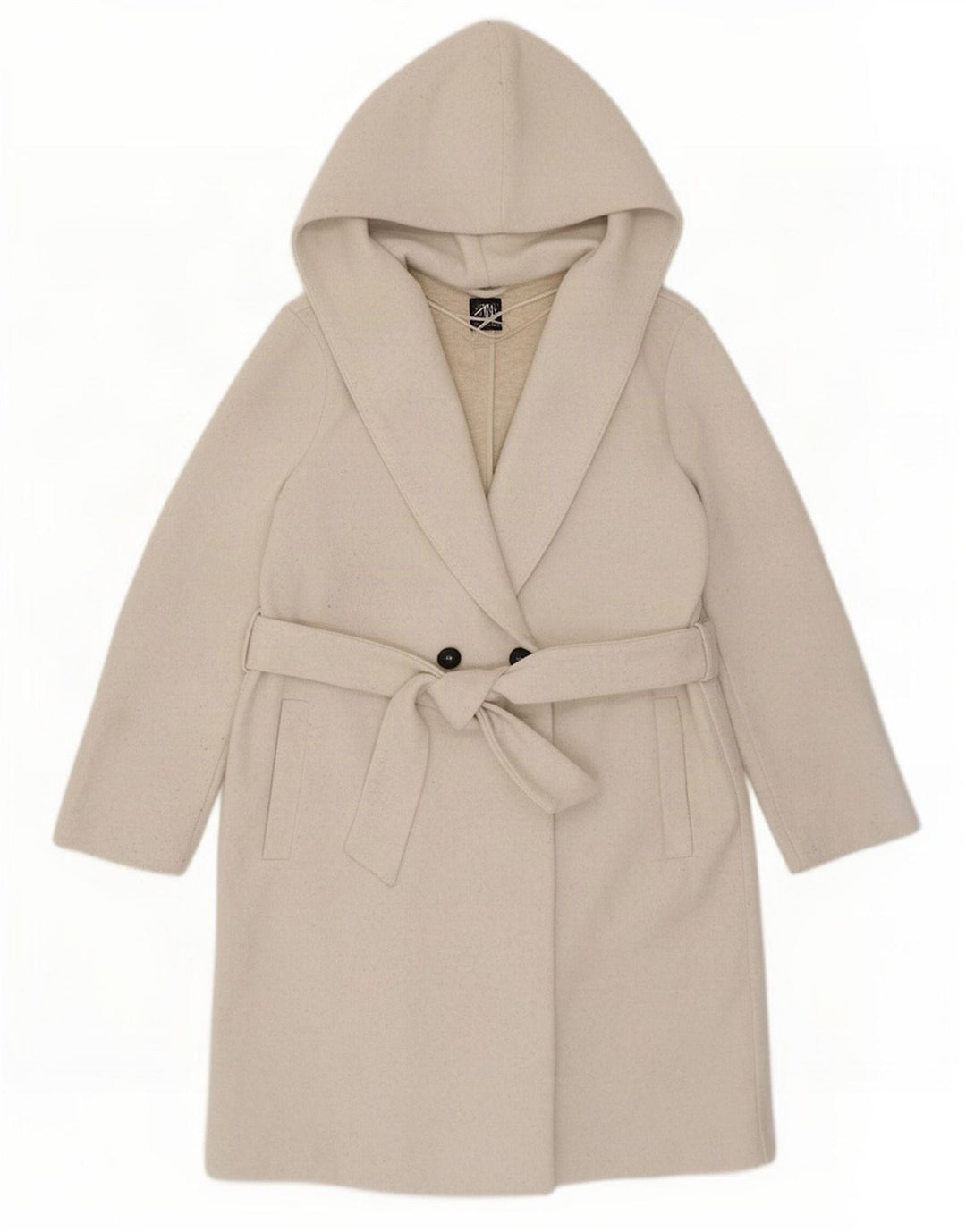 Cappotto doppiopetto oversize con cappuccio da donna Zara UK 10 piccolo Beige