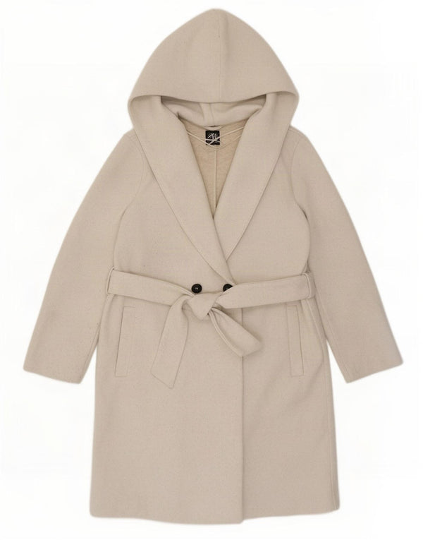 Cappotto doppiopetto oversize con cappuccio da donna Zara UK 10 piccolo Beige