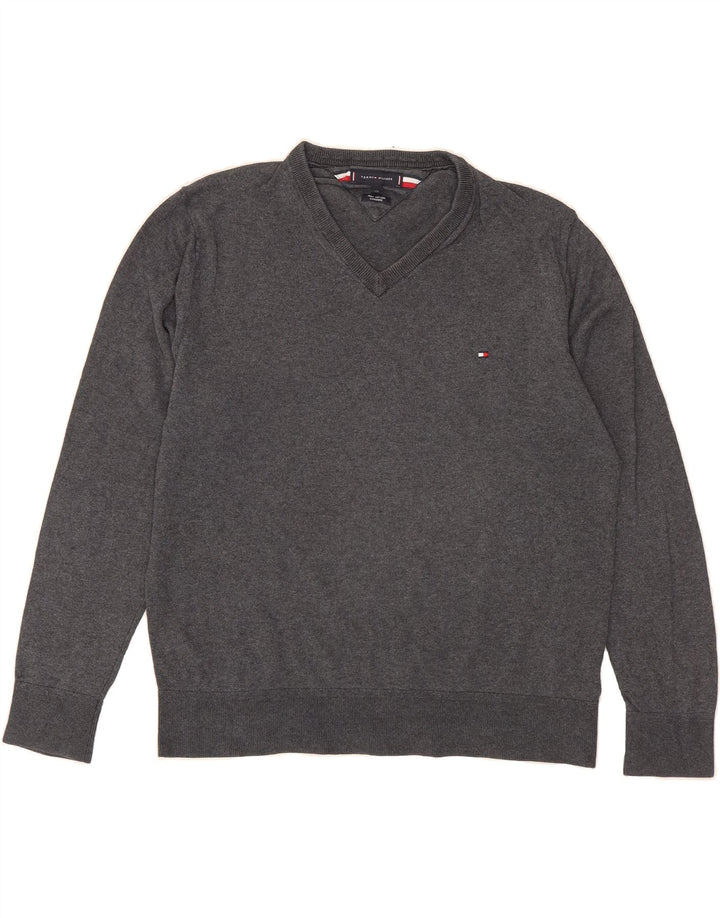 TOMMY HILFIGER Mens V-Neck Jumper Sweater 2XL Grey Cotton Vintage Tommy Hilfiger and Second-Hand Tommy Hilfiger from Messina Hembry 