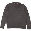 TOMMY HILFIGER Mens V-Neck Jumper Sweater 2XL Grey Cotton Vintage Tommy Hilfiger and Second-Hand Tommy Hilfiger from Messina Hembry 