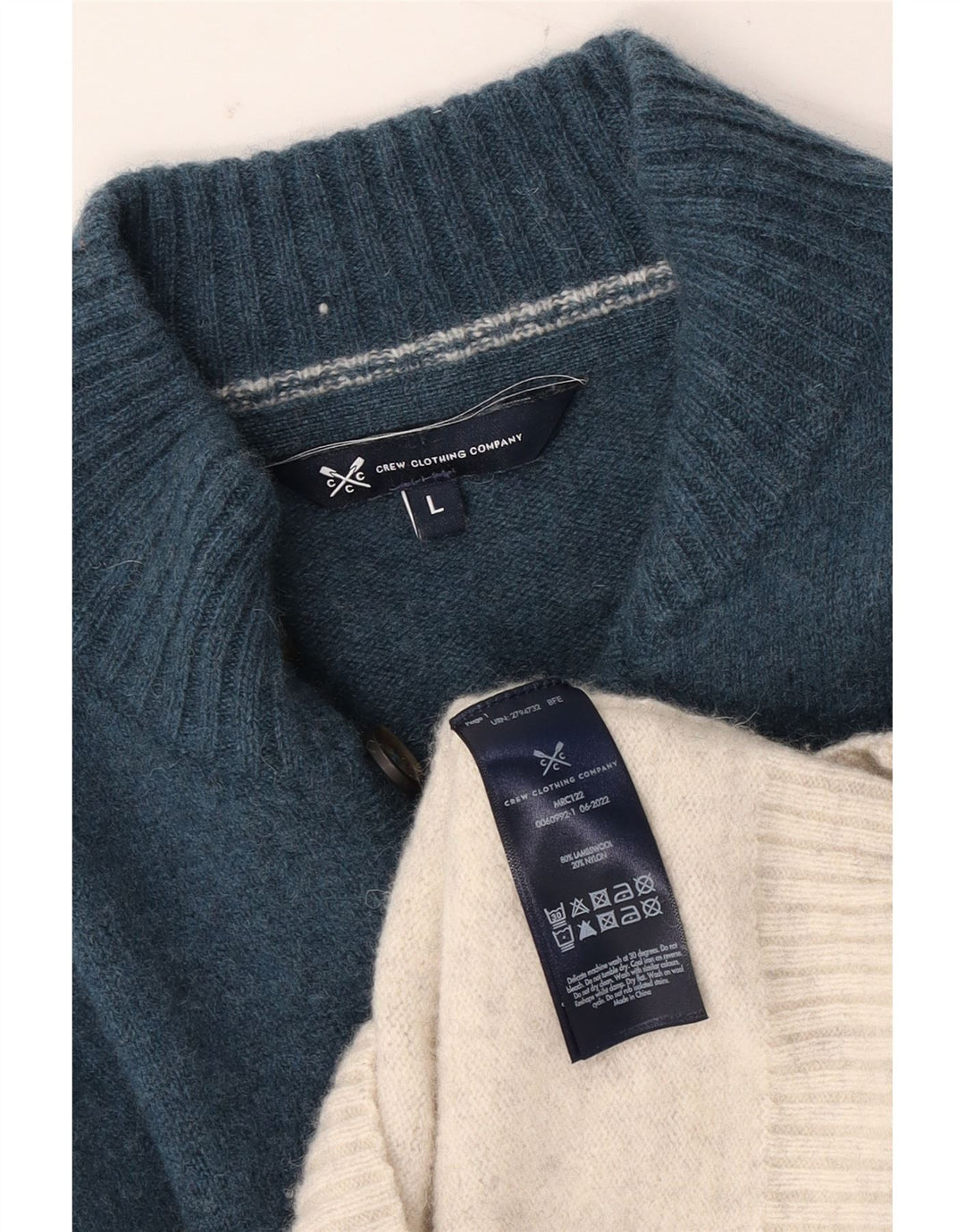 CREW CLOTHING Maglione da uomo con bottoni e collo grande Fair Isle blu