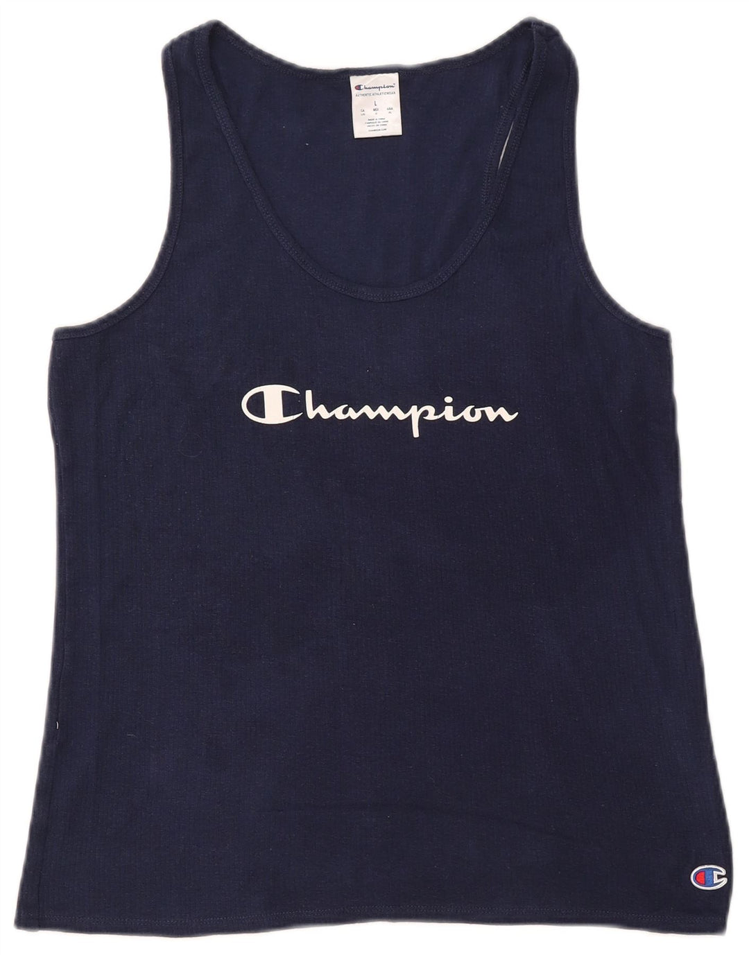 Canotta grafica da donna CHAMPION UK 14 Large in cotone blu navy