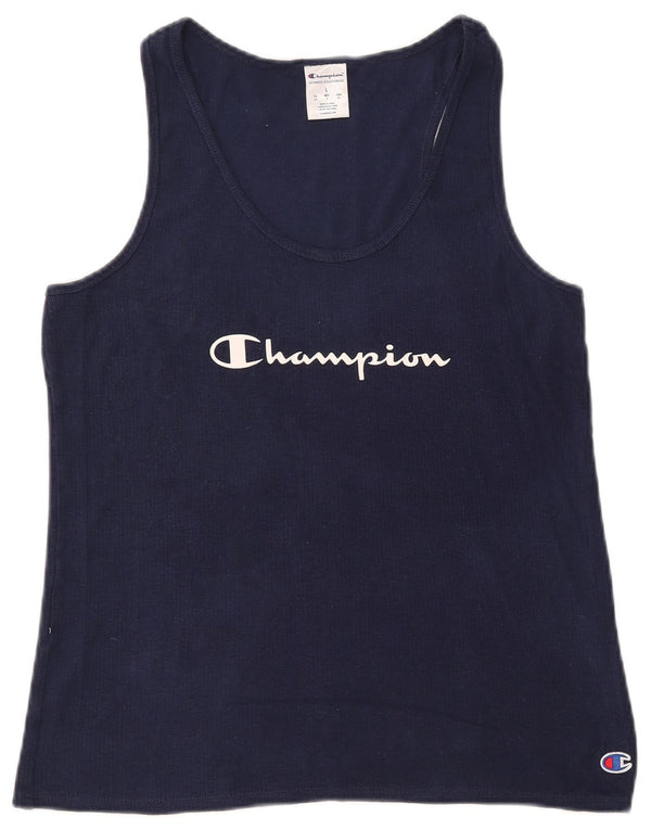 Canotta grafica da donna CHAMPION UK 14 Large in cotone blu navy
