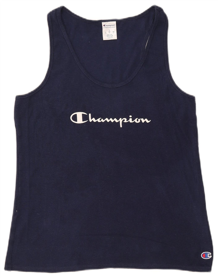 Canotta grafica da donna CHAMPION UK 14 Large in cotone blu navy