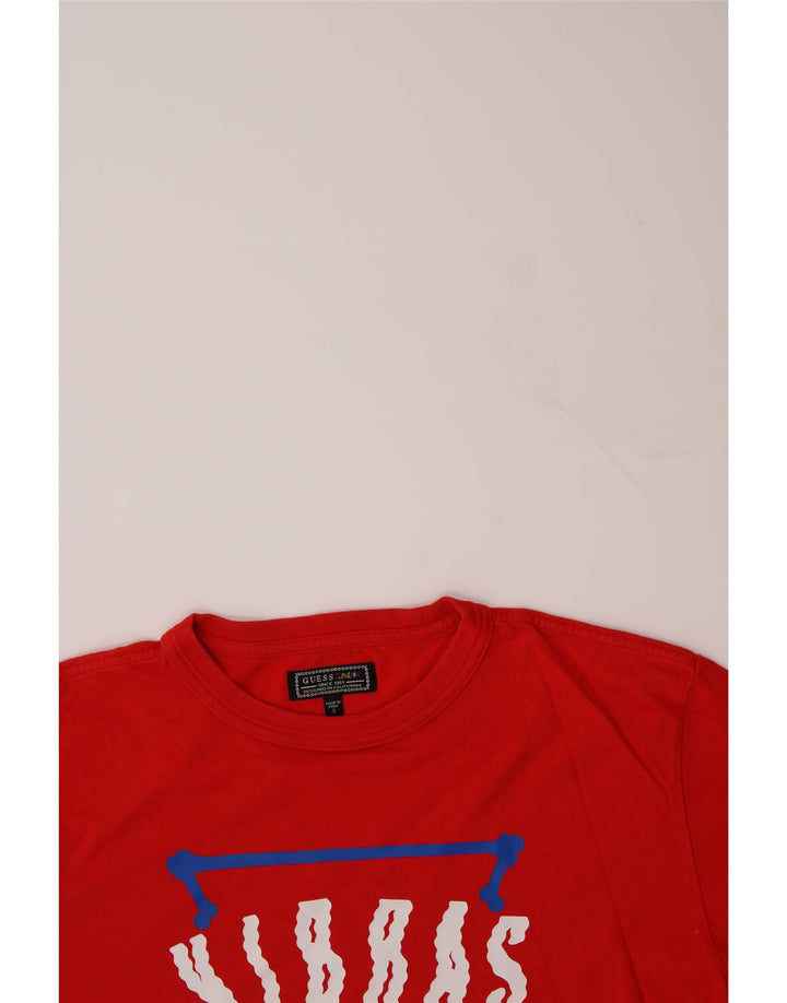 GUESS Mens Graphic T-Shirt Top Small Red Cotton Vintage Guess and Second-Hand Guess from Messina Hembry 
