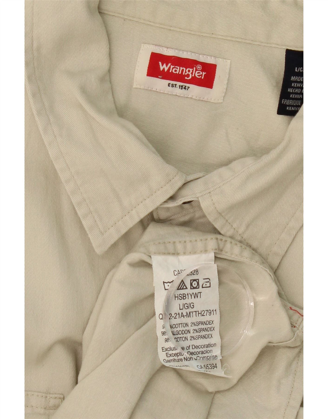 WRANGLER Mens Short Sleeve Shirt Large Beige Cotton Vintage Wrangler and Second-Hand Wrangler from Messina Hembry 