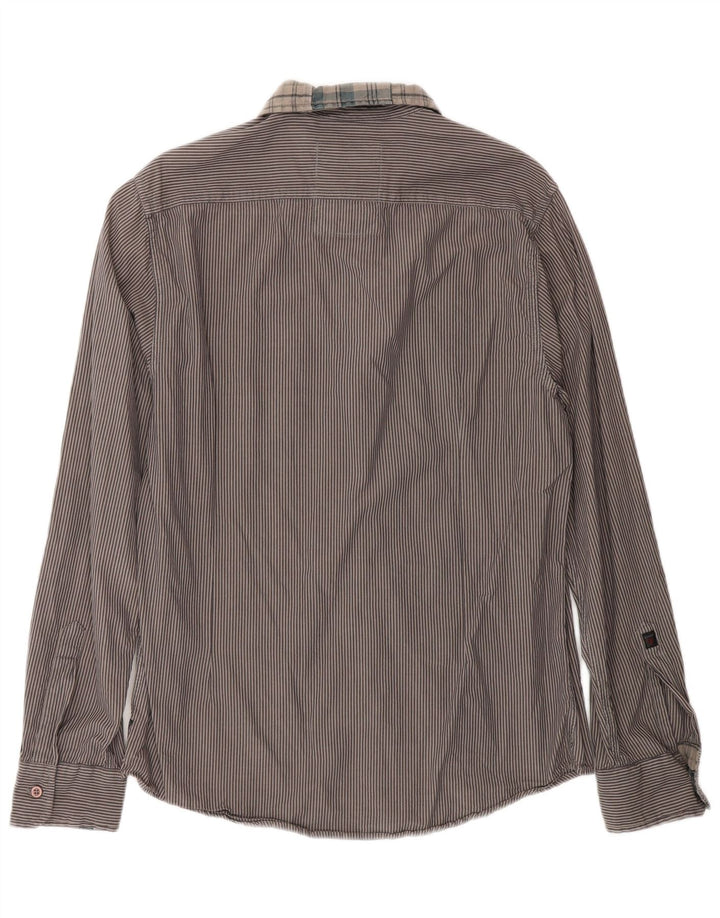 Camicia da uomo Gas UK 36 Piccolo cotone a righe marroni