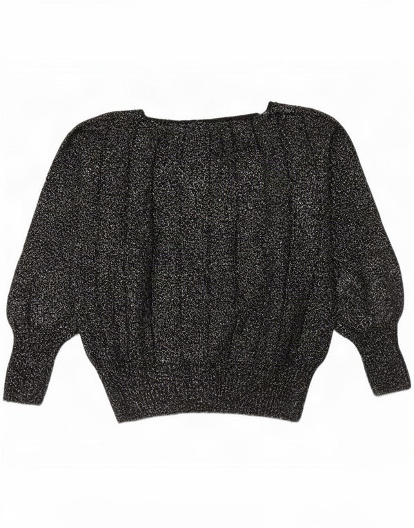 Maglione maglione vintage da donna con scollo a barca UK 14 medio nero screziato