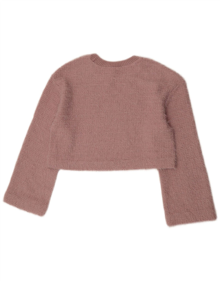Maglione corto con scollo a barca da donna Zara UK 10 piccolo poliestere rosa