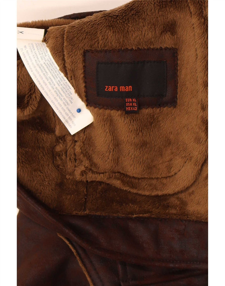 Giacca Sherpa da uomo Zara UK 42 XL Poliestere marrone