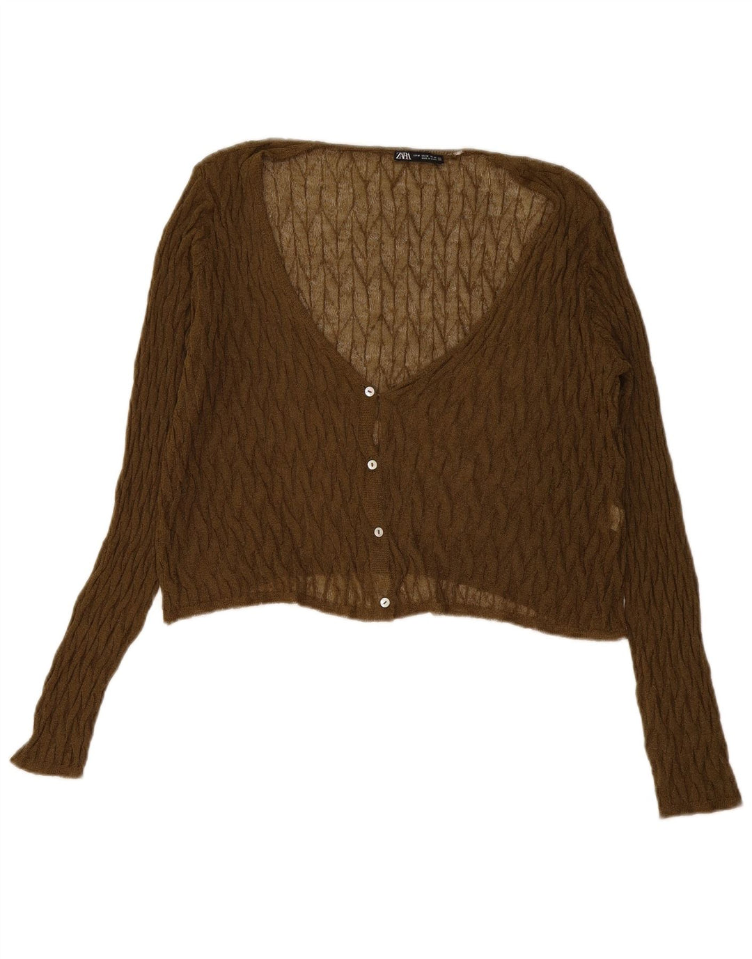Maglione cardigan corto trasparente da donna Zara UK 14 medio cachi