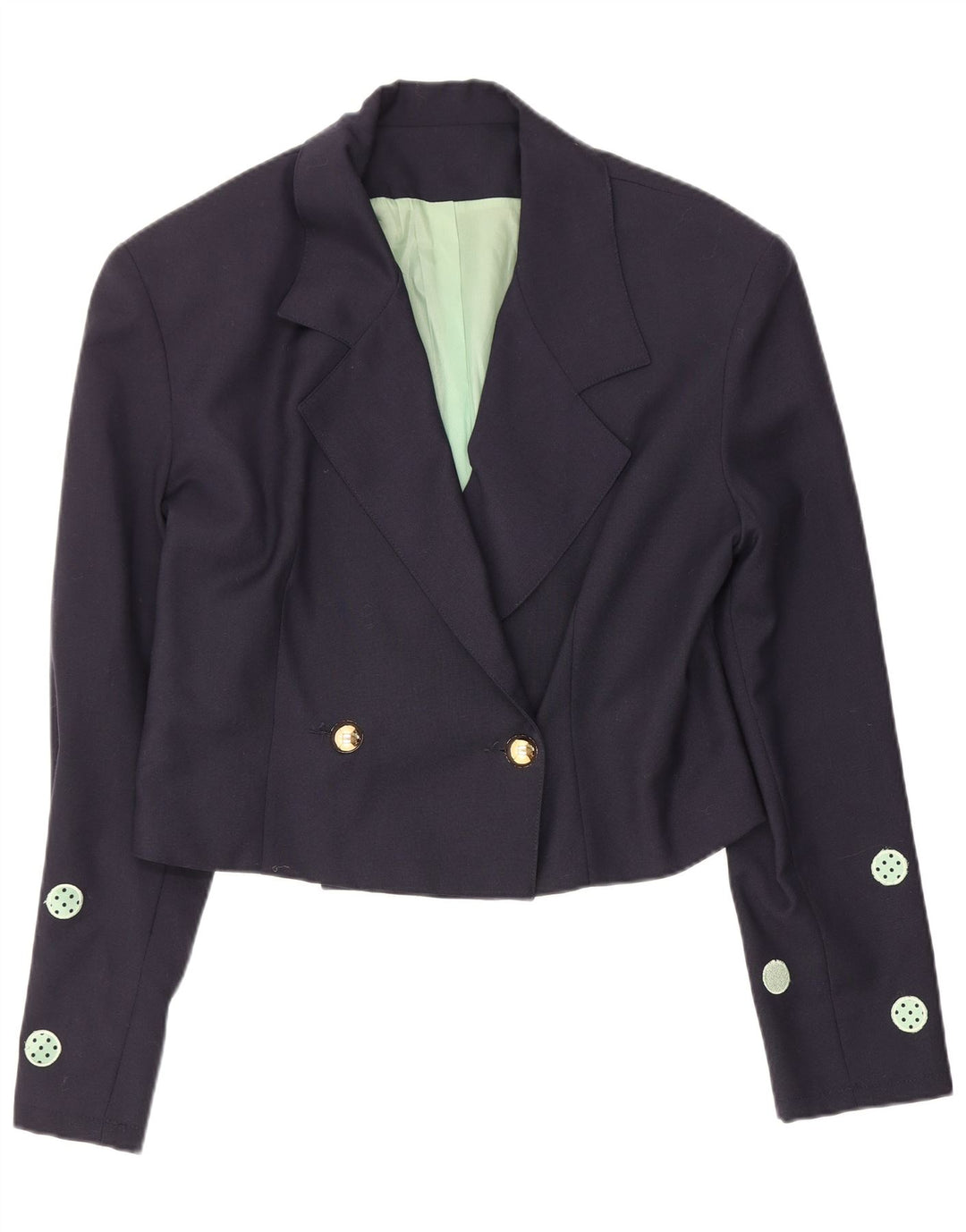 Giacca blazer corta da donna vintage IT 42 medio blu navy a pois