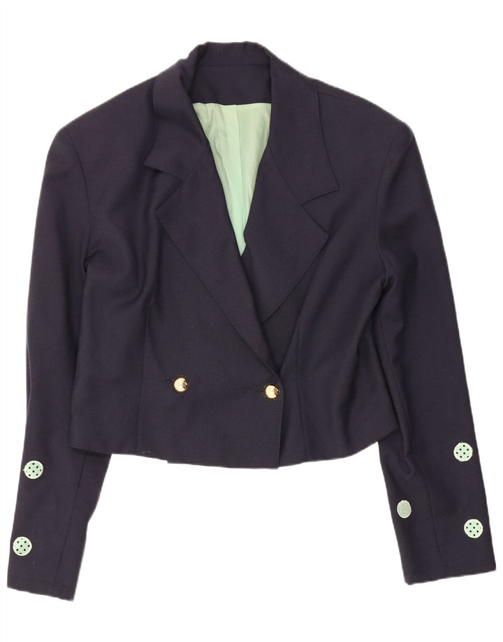 Giacca blazer corta da donna vintage IT 42 medio blu navy a pois