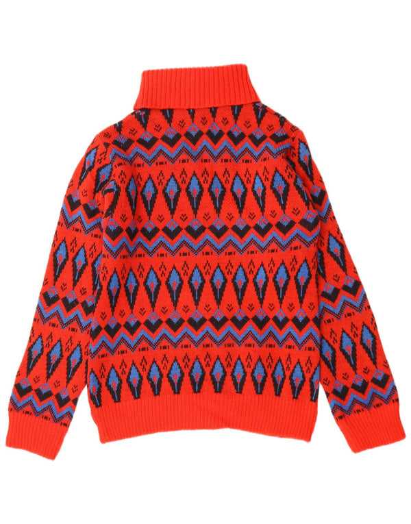 Maglione vintage da donna con collo alto e collo alto, taglia 4, piccolo, in lana Fair Isle rossa