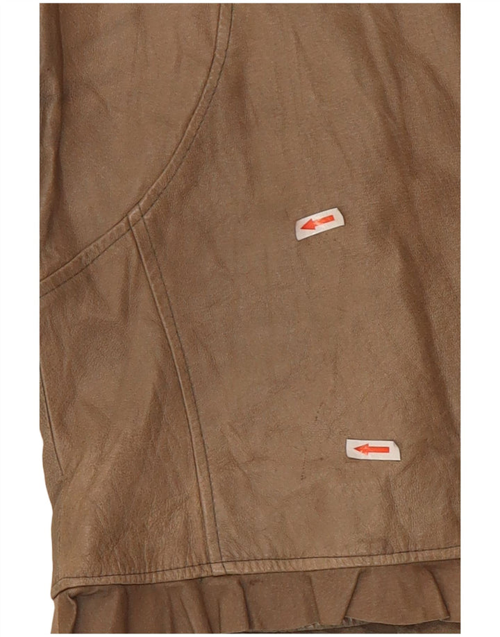 Giacca in pelle corta da donna vintage UK 10 piccola beige