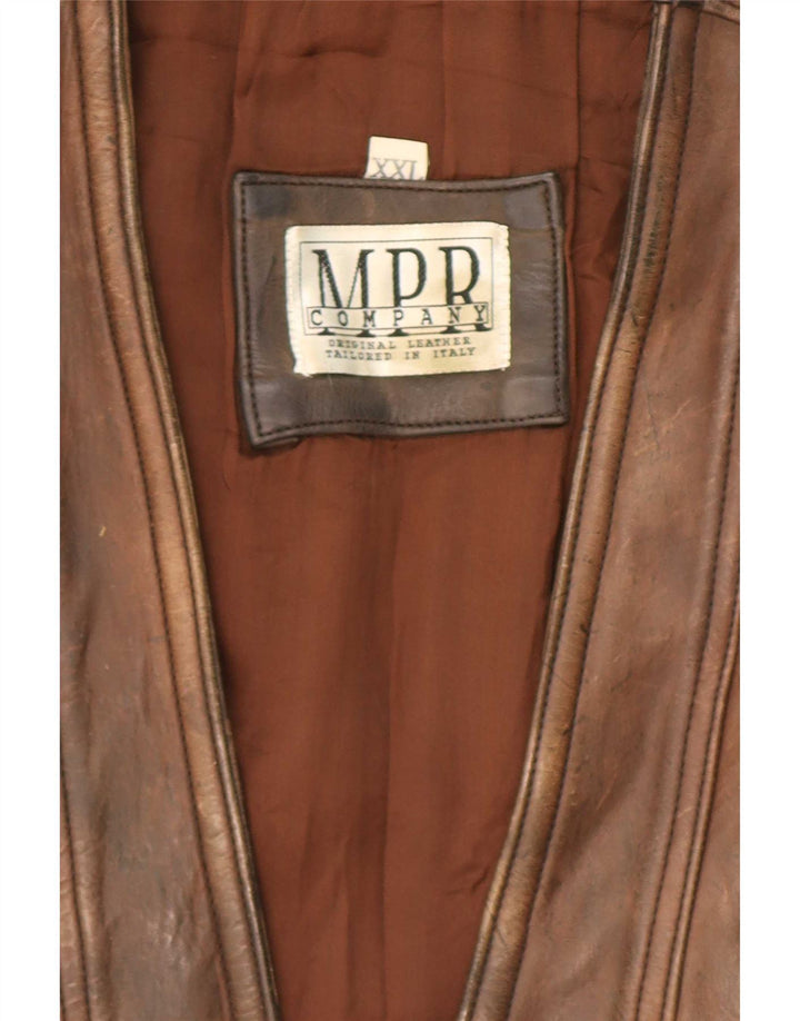Gilet in pelle vintage da uomo 2XL Marrone