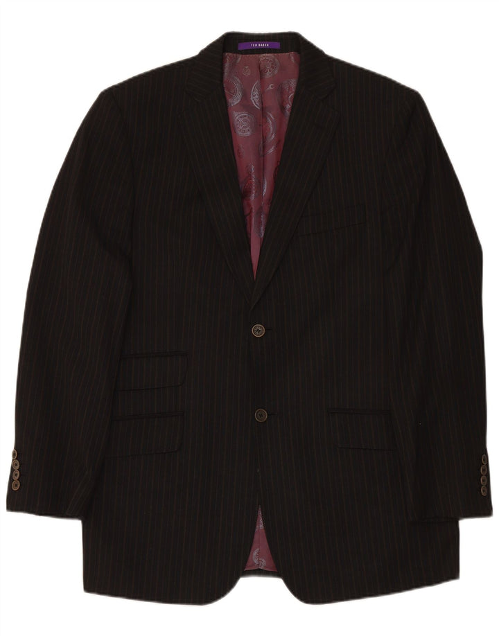 TED BAKER Mens 2 Button Blazer Jacket UK 40 Large Black Pinstripe Wool