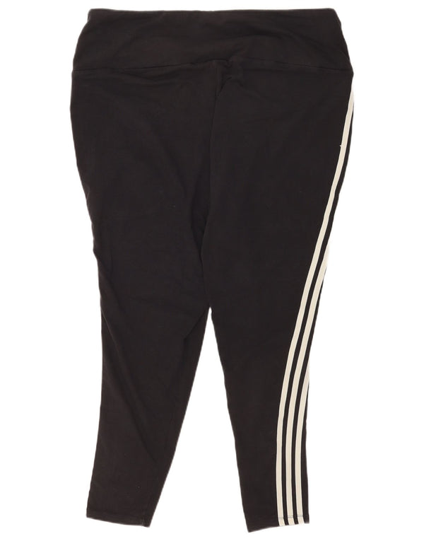 Adidas Womens Leggings UK 28-30 3XL  Black Striped Cotton Sports