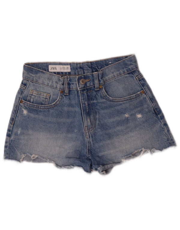 Pantaloncini di jeans invecchiati Zara per ragazze 13-14 anni W24 cotone blu
