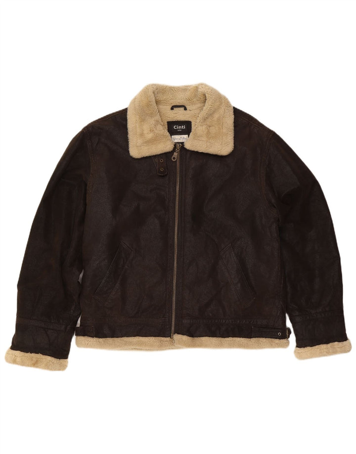 Giacca in pelle Sherpa da uomo CINTI UK 42 XL Marrone