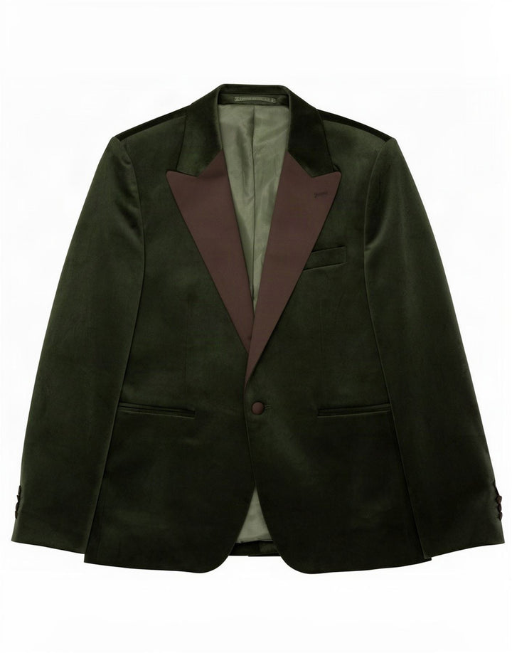 Moncrief Giacca blazer in velluto da uomo a 1 bottone UK 38 Poliestere verde medio