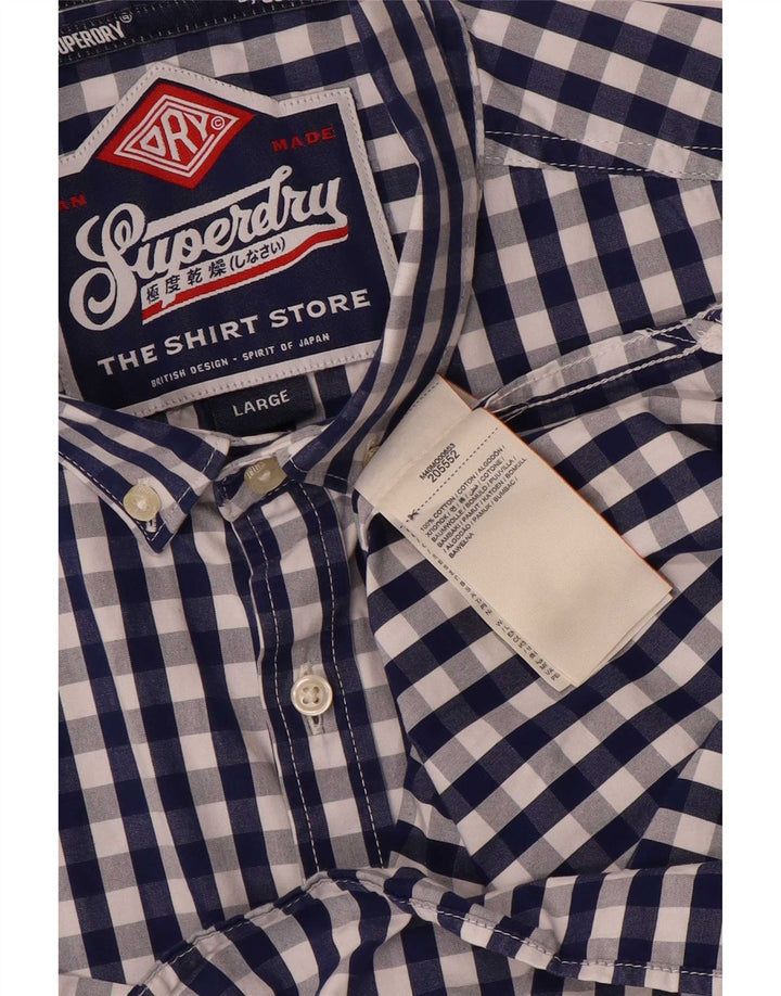 Camicia da uomo Superdry Large in cotone a quadretti blu navy