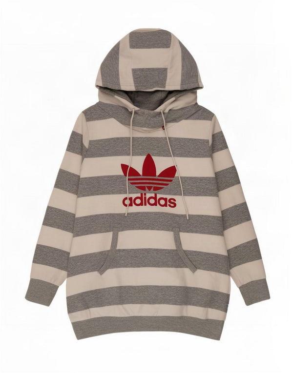 Adidas Womens Longline Graphic Hoodie Jumper IT 40 Small Grey Striped