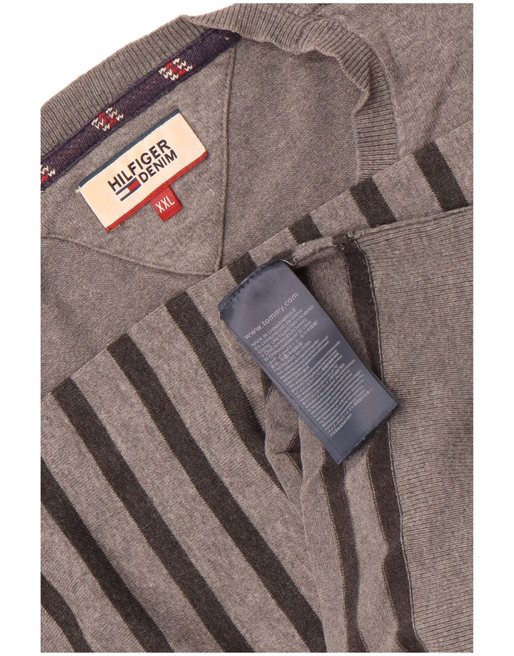 Maglione maglione girocollo da uomo Tommy Hilfiger 2XL cotone a righe grigie