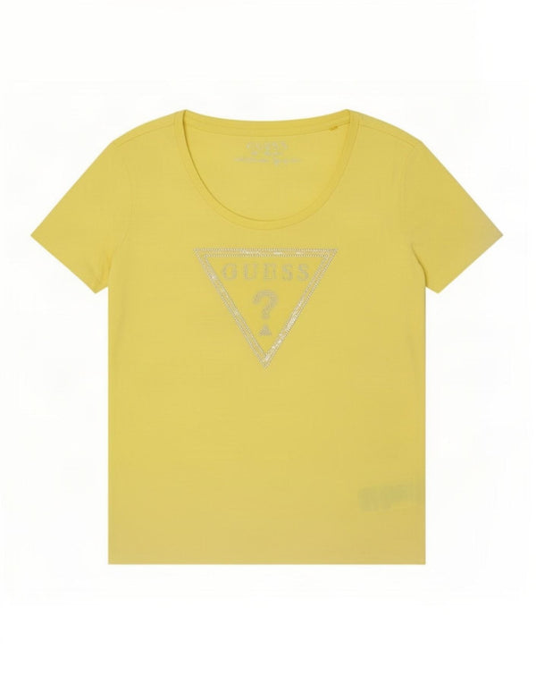 Guess T-shirt grafica da donna Top UK 8 Small in cotone giallo