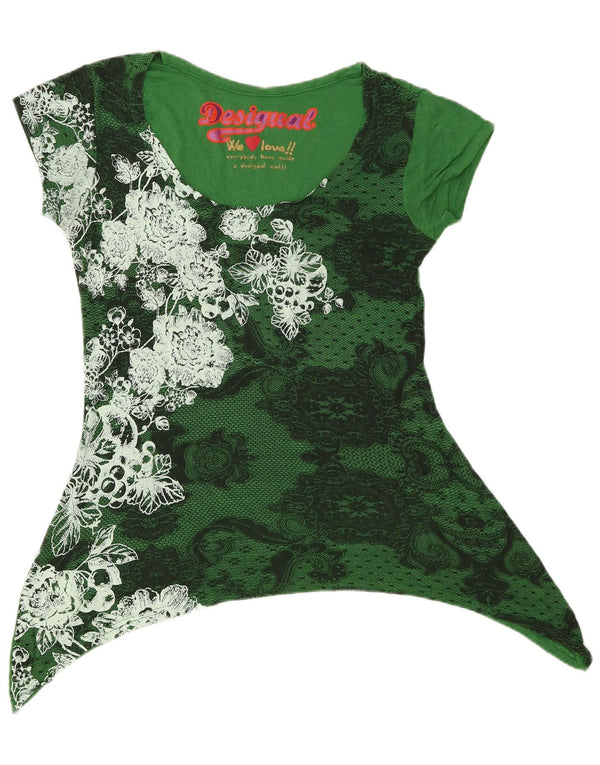 Desigual donna tunica asimmetrica grafica Top UK 14 grande verde floreale