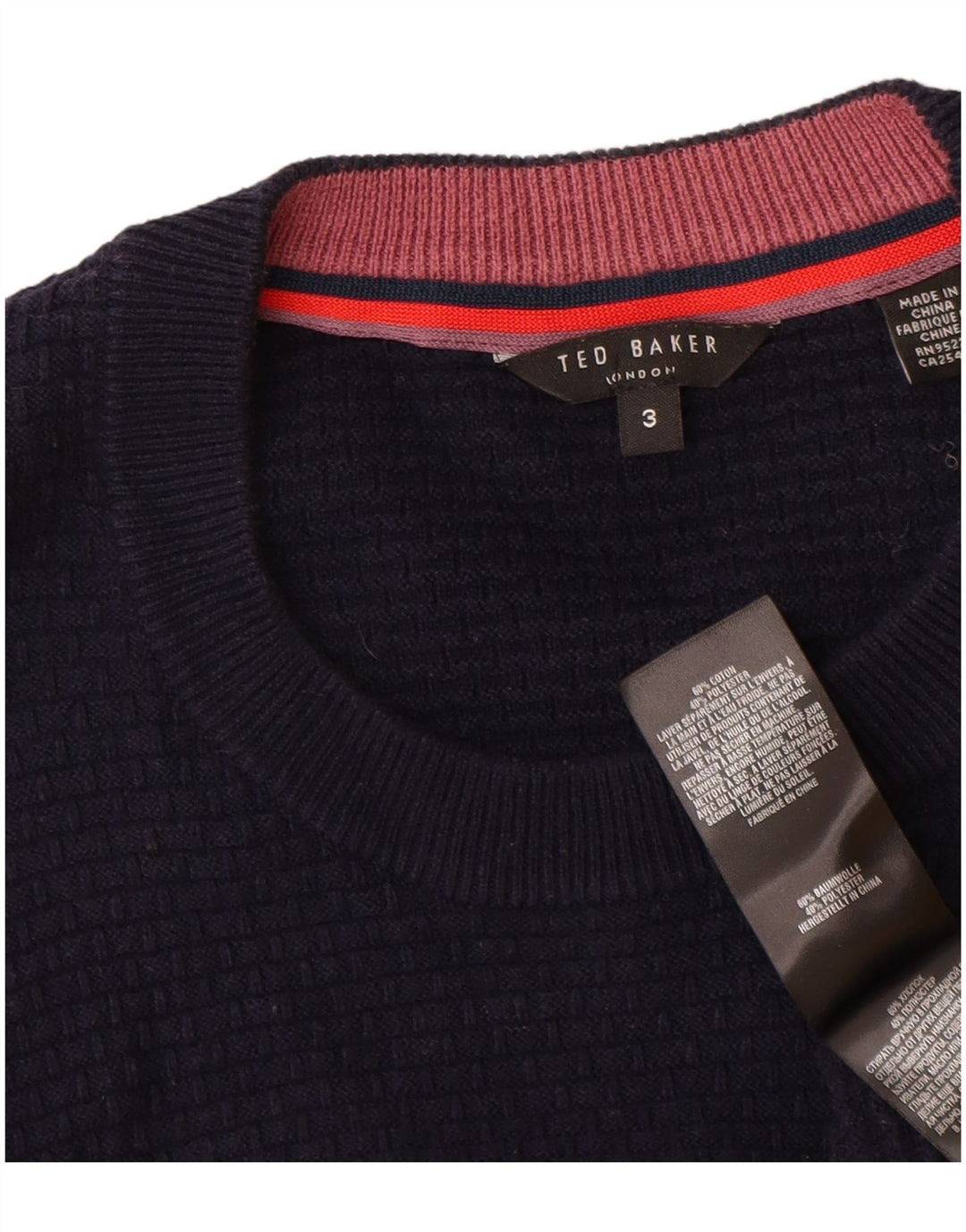 Maglione maglione girocollo da uomo Ted Baker taglia 3 cotone medio blu navy