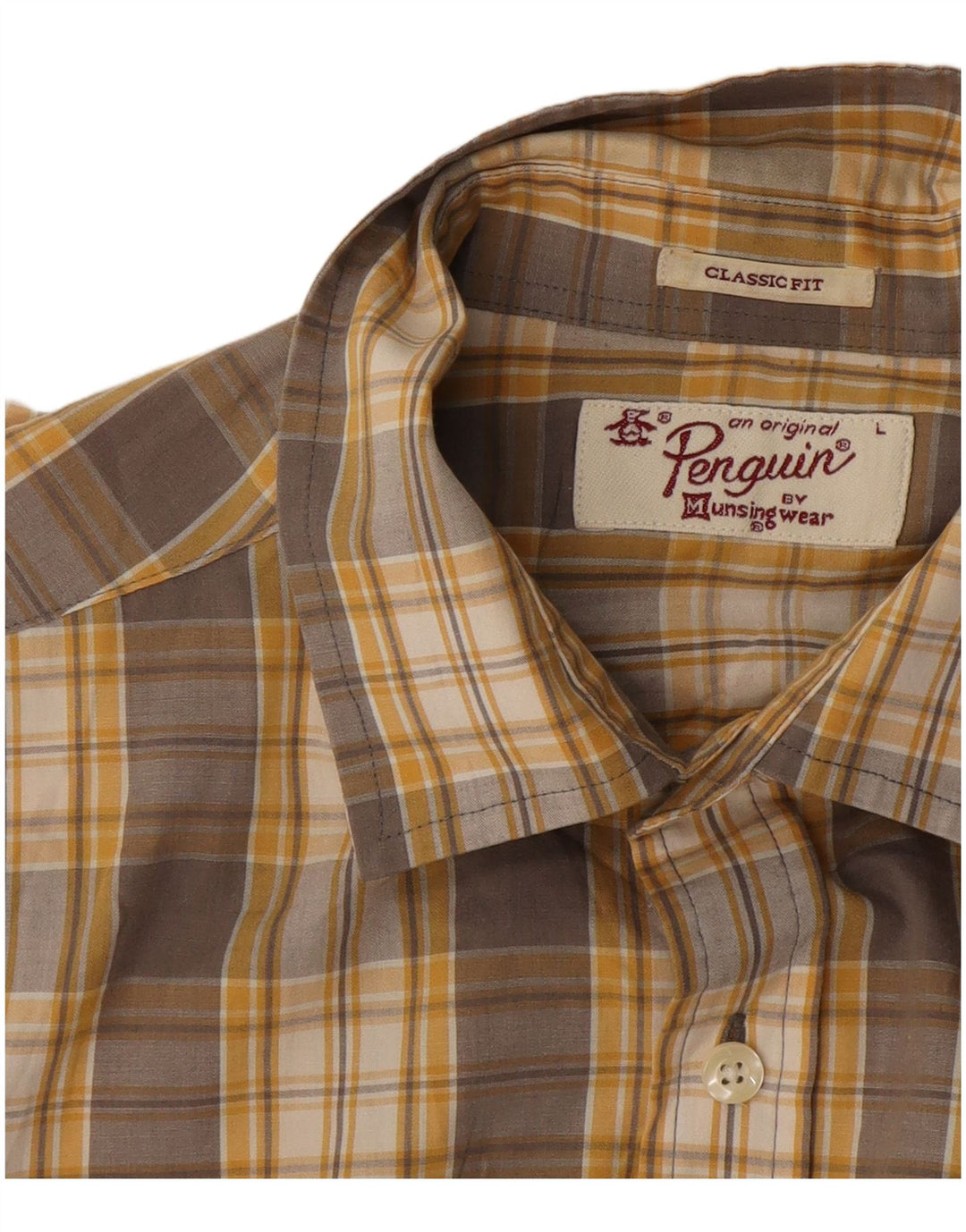 Penguin Camicia da uomo dalla vestibilità classica, a quadri grigi grandi