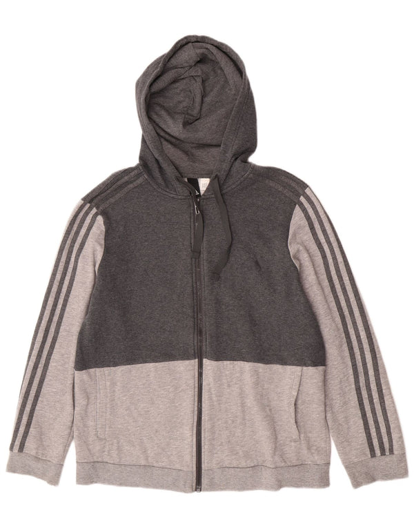 Felpa con cappuccio e zip da donna Adidas UK 14 Colorblock grigio medio