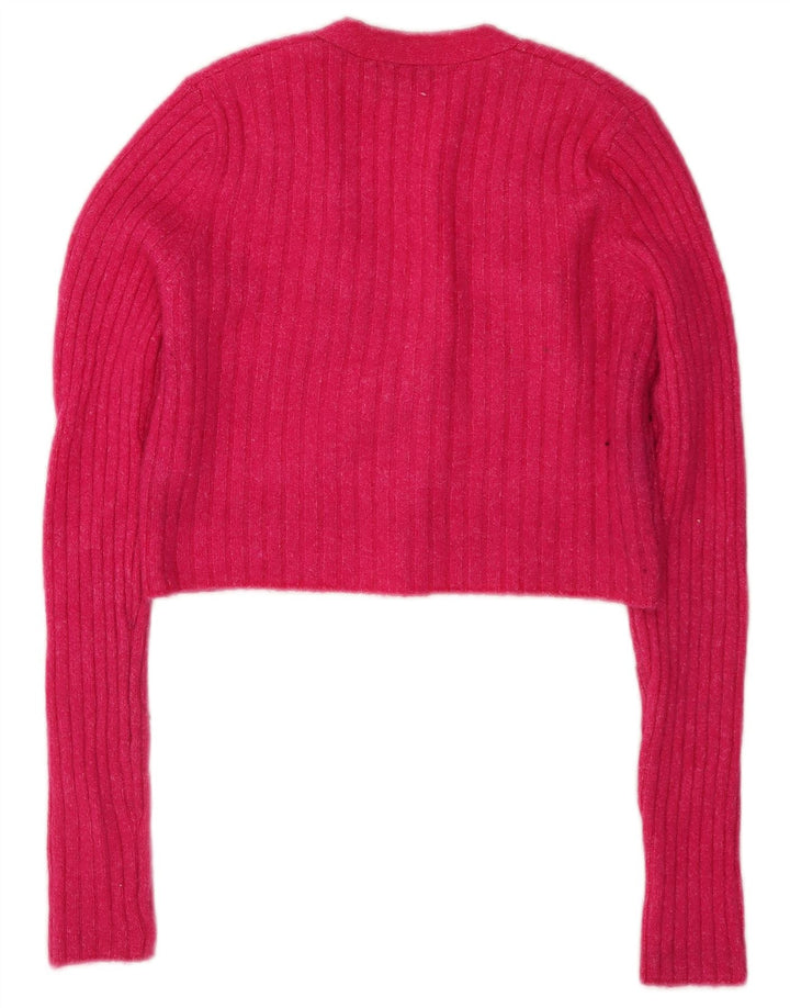 Maglione cardigan corto da donna Zara UK 12 Nylon rosa medio