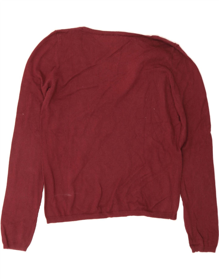 BENETTON Womens V-Neck Jumper Sweater UK 12 Medium Burgundy Vintage Benetton and Second-Hand Benetton from Messina Hembry 