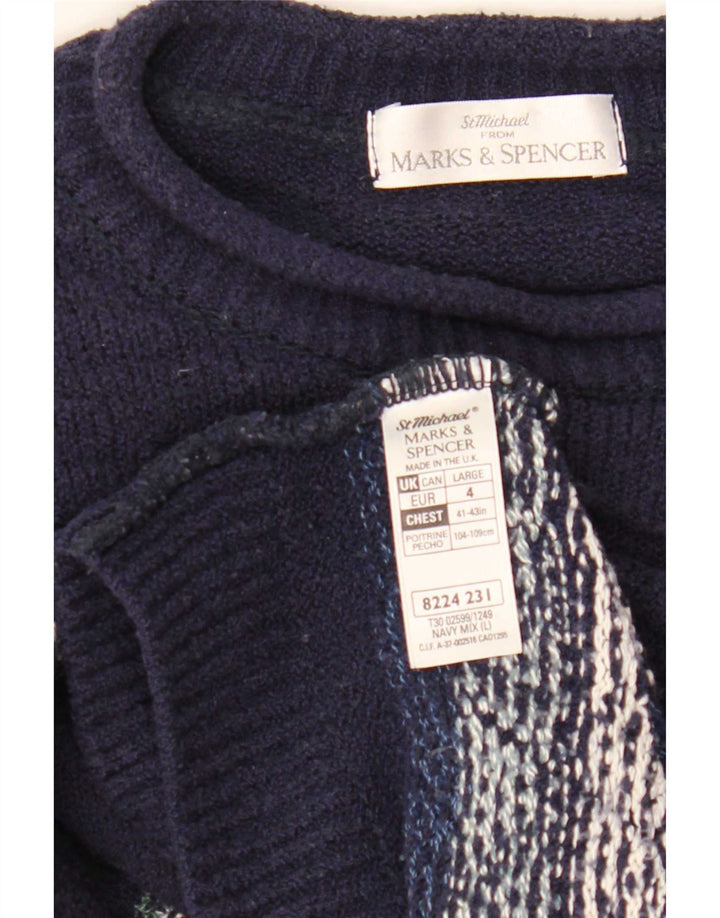 Maglione maglione girocollo da uomo Marks & Spencer grande blu navy Fair Isle
