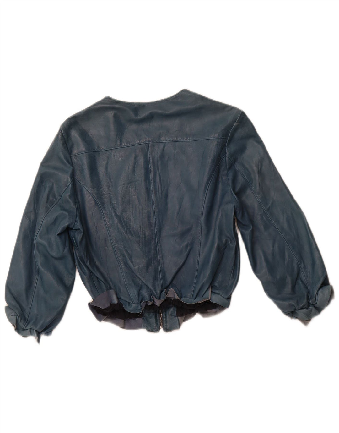 Giacca in pelle da donna con maniche a 3/4 corta VINTAGE IT 44 Pelle blu medio