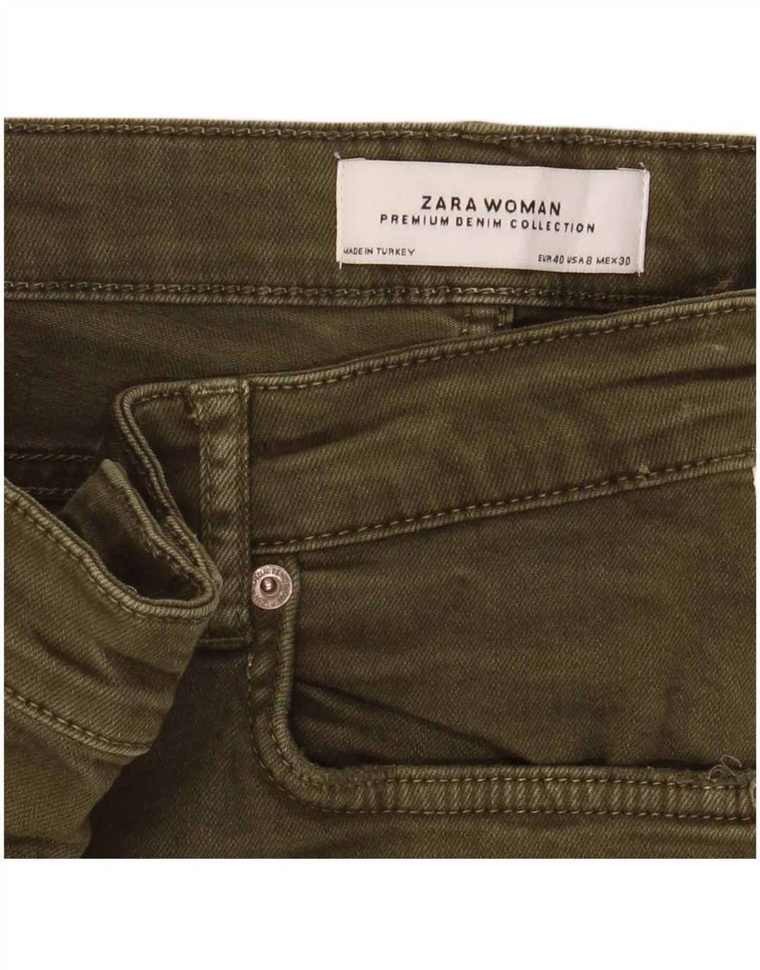 Jeans slim da donna Zara EU 40 medio W30 L27 color block kaki