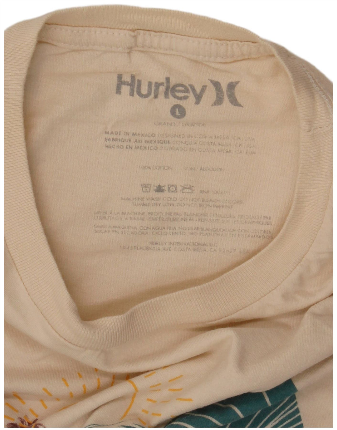 T-shirt grafica da uomo Hurley Top grande in cotone bianco sporco