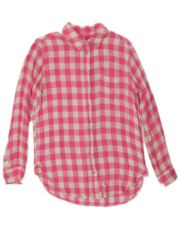 Camicia in flanella oversize da donna Joules UK 10 piccola viscosa a quadretti rosa