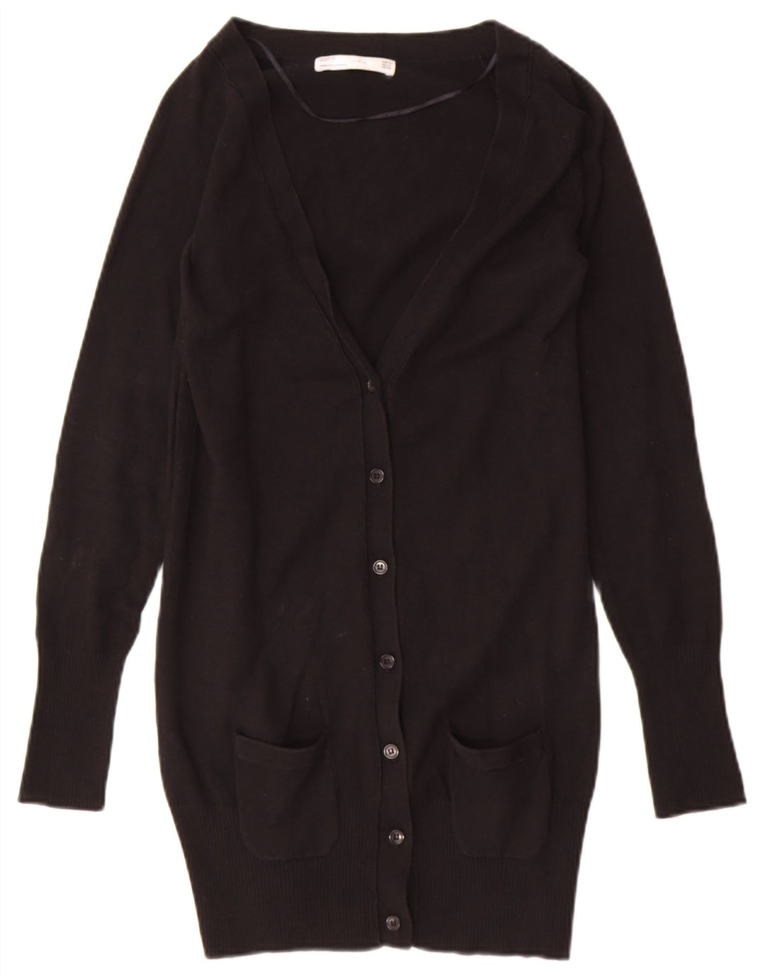 ZARA Womens Longline Cardigan Sweater UK 12 Medium Black Cotton