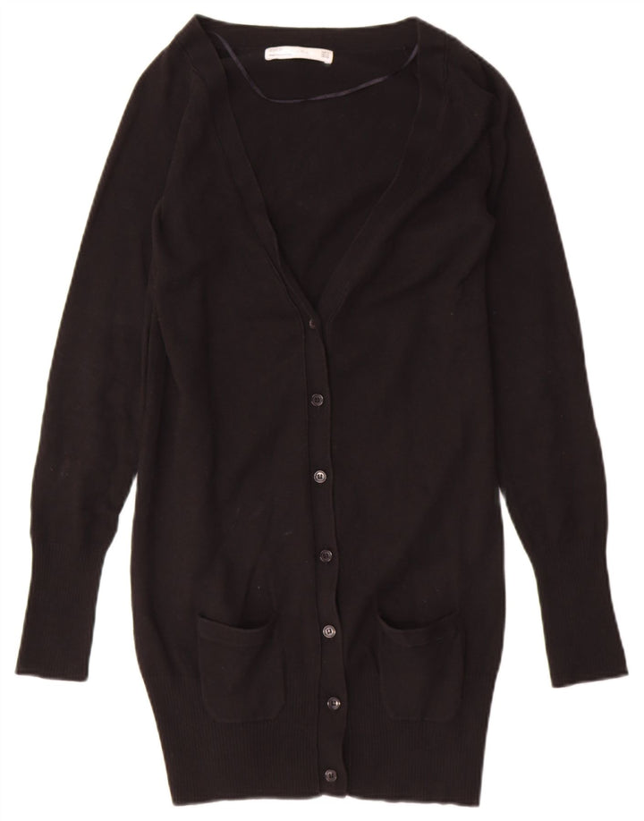 ZARA Womens Longline Cardigan Sweater UK 12 Medium Black Cotton