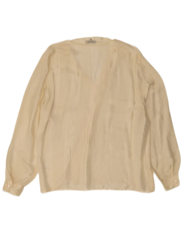 Camicetta vintage da donna a maniche lunghe Top IT 48 XL Acetato gessato giallo